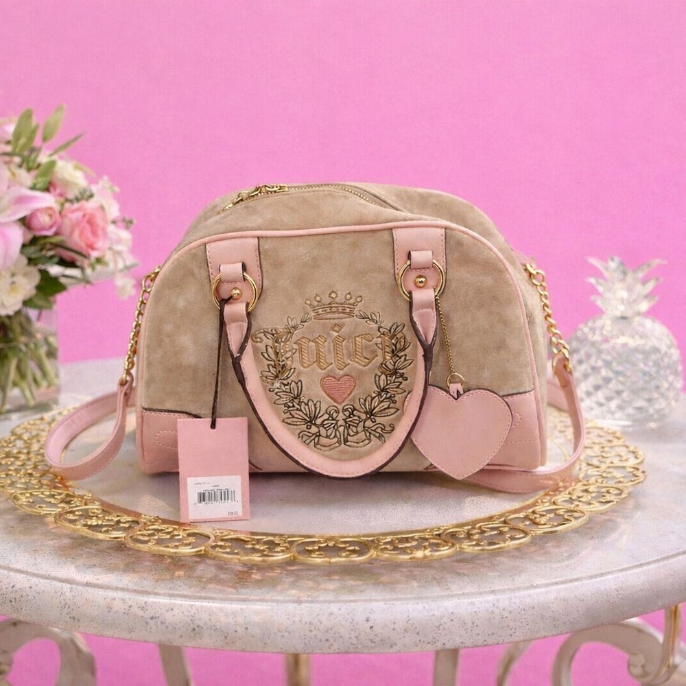 Juicy couture, velour, pink and tan Heart Accent Women’s Satchel Bag